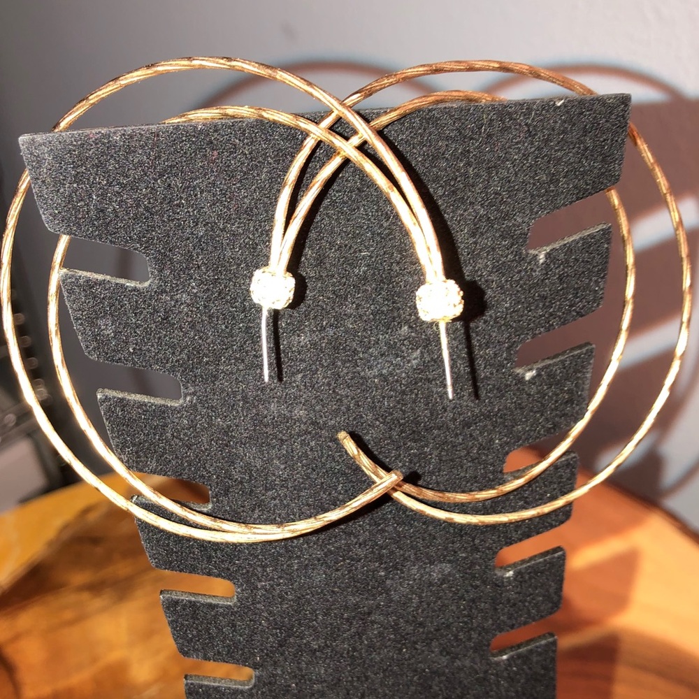 Large Open Hoop Pierced Earrings with Crystal stud